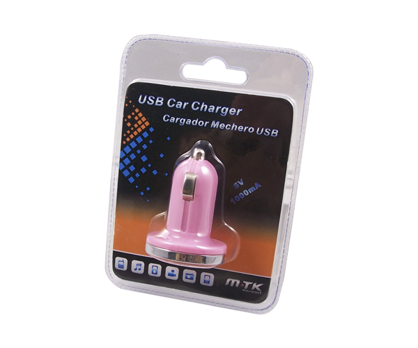 Cargador de coche-mechero Usb / 5v 1a / Rosa / Mtk