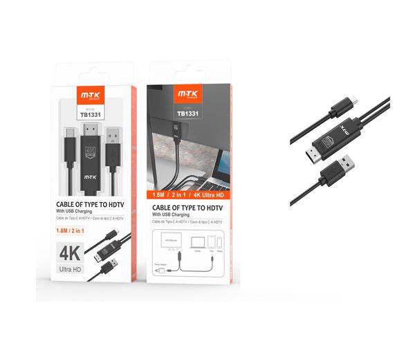 Cable adaptador Type-C a HDMI 4K + USB macho / TB1331 / 1.8m /  Negro / Mtk