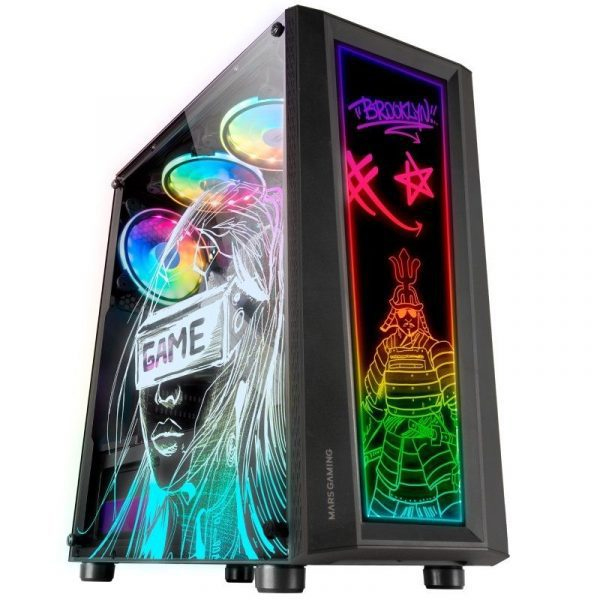÷ Caja atx mars gaming mc-art black lateral y frontal personalizable con iluminacion