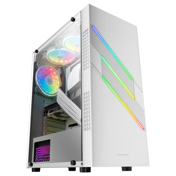 ÷ Caja atx mars gaming mc-u3 white xl frontal argb con ventilador trasero sincronizad