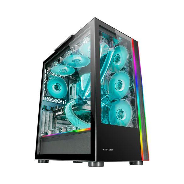 ÷ Caja e-atx mars gaming mc-ultra black doble linea argb frontal y lateral de cristal tem