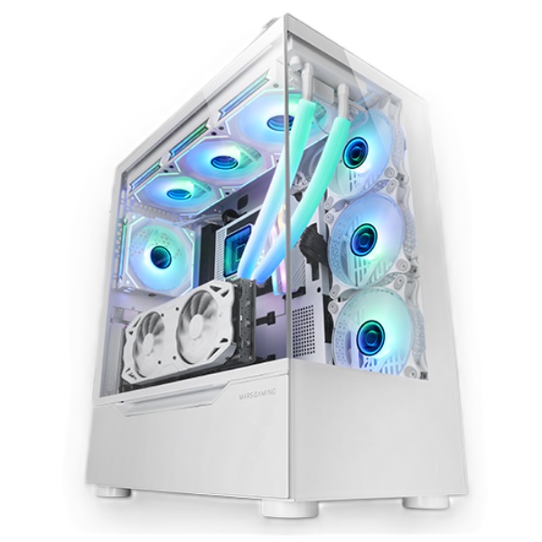 ÷ Caja e-atx mars gaming mc-ult xxl white frontal y lateral de cristal templado sin fuent