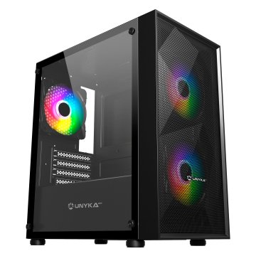 ÷ Caja microatx unyka mir b200 black vidrio templado lateral 3vent argb de140mm 3,5\" / 2,5\"